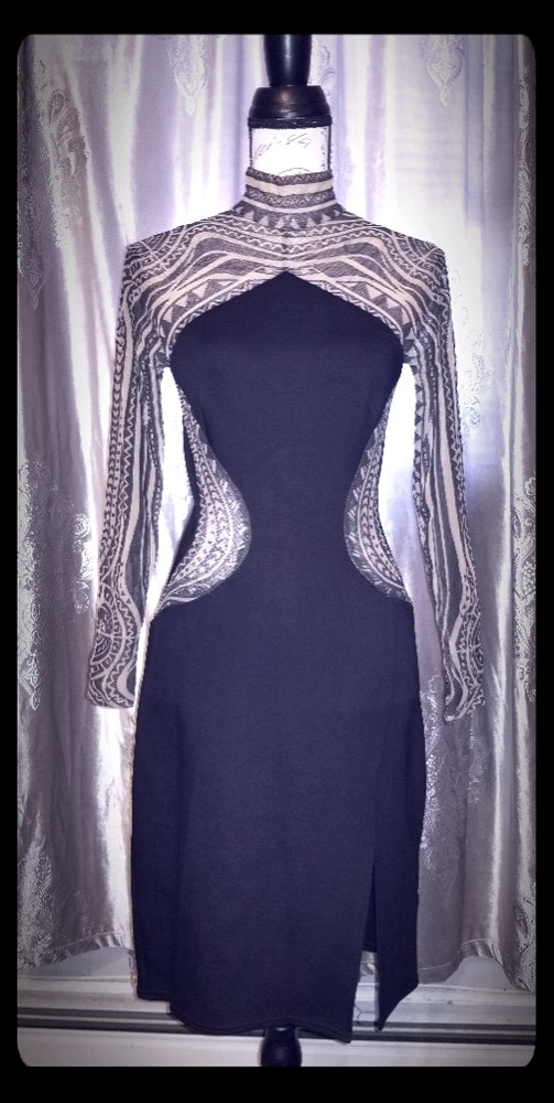 Black long sheer sleeve dress